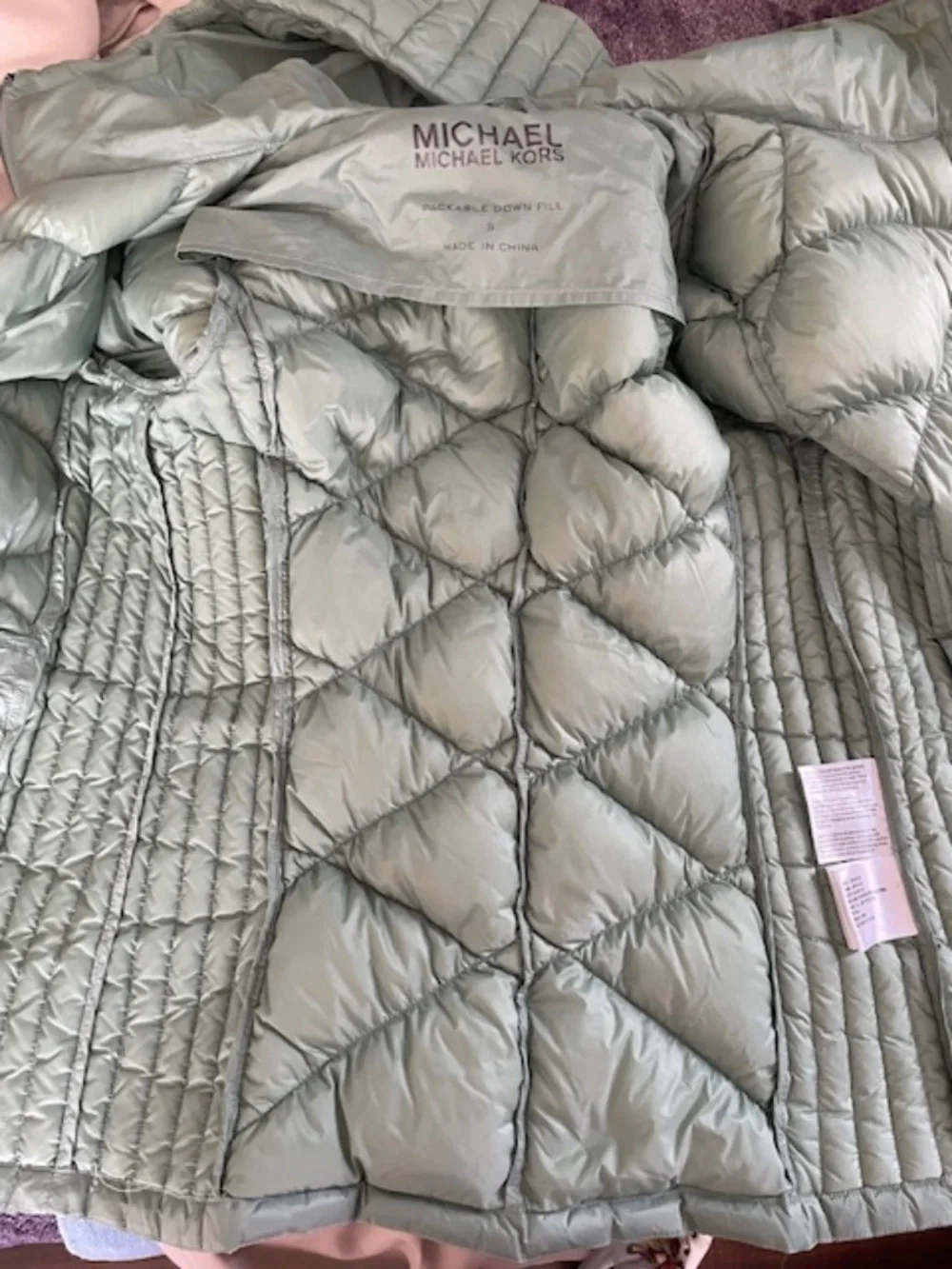 Michael Kors Packable 90% Down Puffer Jacket Hooded Sage Green Small - Picture 4 of 11